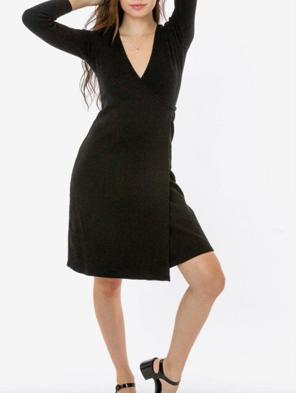 American Apparel 00s Y2k Black Wrap Dress Size L